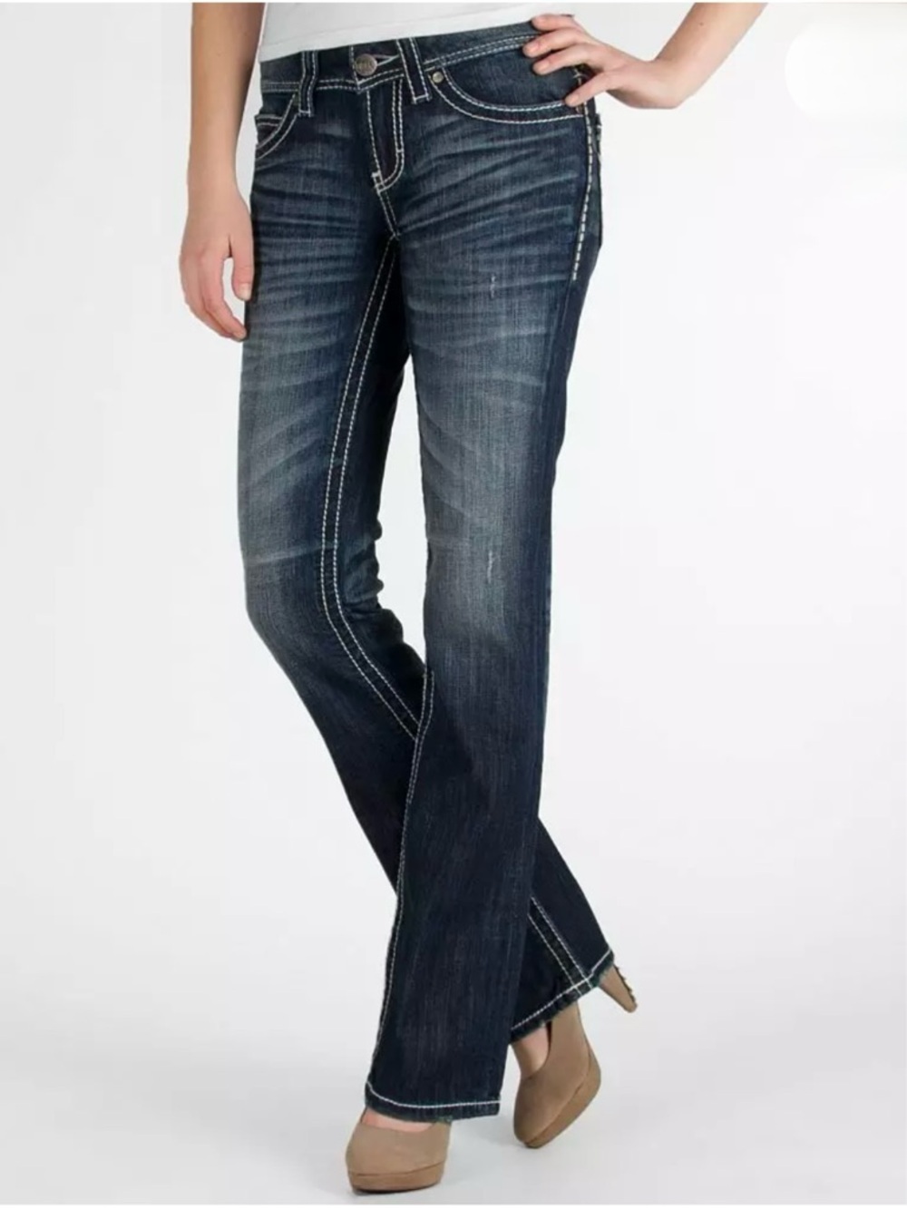 Bukle BKE Jeans Sabrina Boot Cut 26x33.5 Stretch Dark Wash Flap Pocket Denim